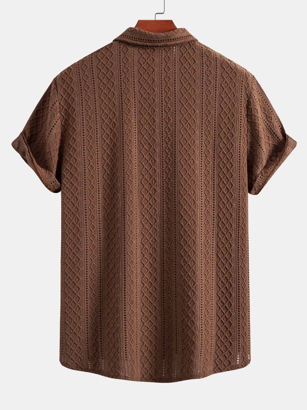 Geometry Rhombus Jacquard Button Up Shirt & Linen Blend Drawstring 7" Shorts