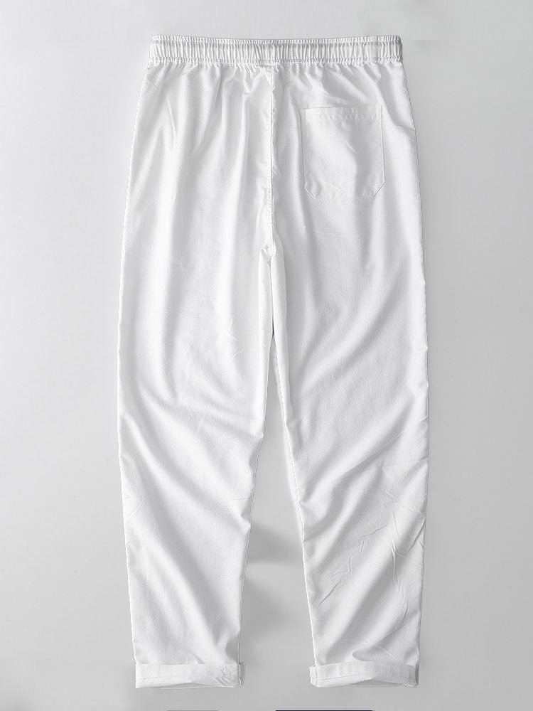 Geometric Jacquard Open Knit Polo & Straight Leg Linen Pants