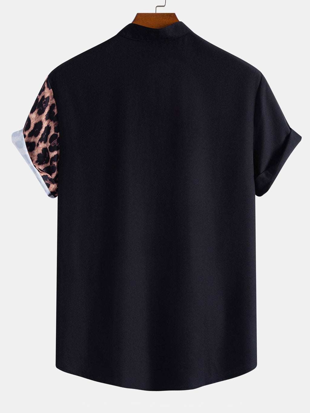 Leopard Patchwork Stand Collar Shirt & Leopard Print Patchwork 6" Shorts