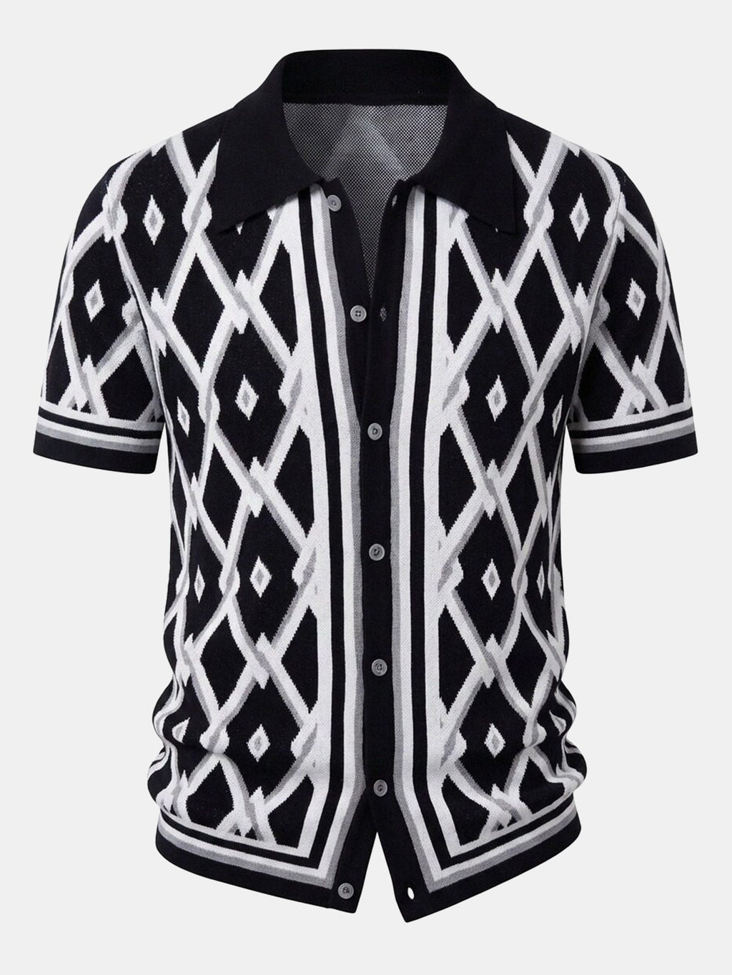 Retro Rhombus Geometric Knit Shirt & Slim Fit Tapered Trousers