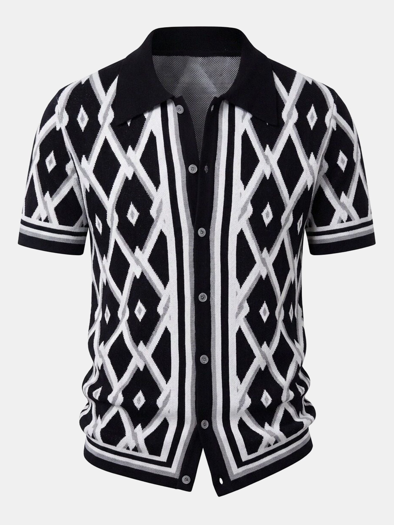Retro Rhombus Geometric Knit Shirt & Slim Fit Tapered Trousers