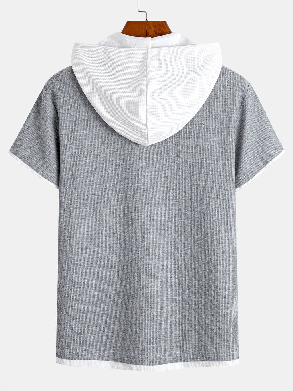 Contrast Button-Placket Waffle Hooded T-Shirt & 2 In 1 Waffle 7″‌ Shorts