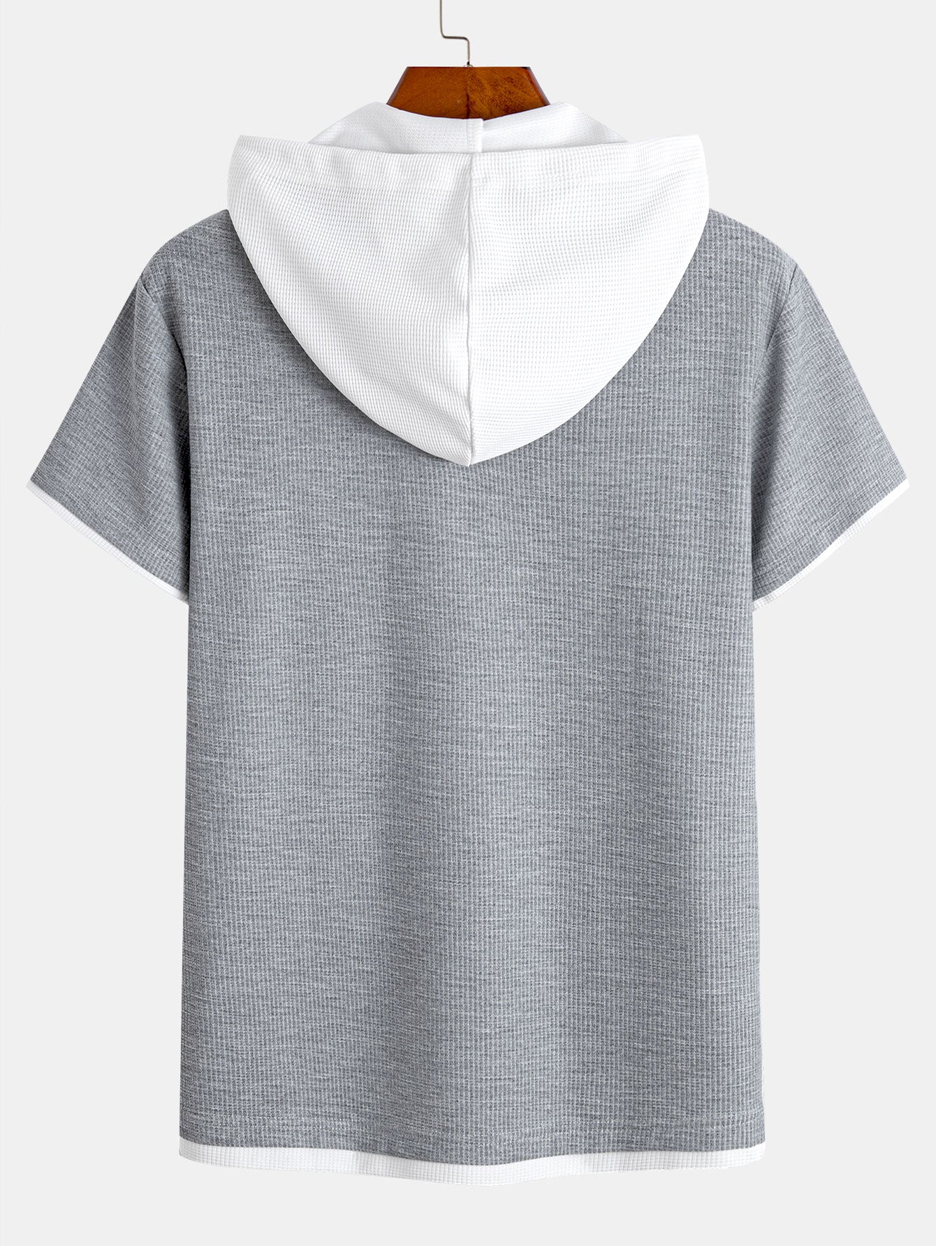 Contrast Button-Placket Waffle Hooded T-Shirt & 2 In 1 Waffle 7″‌ Shorts