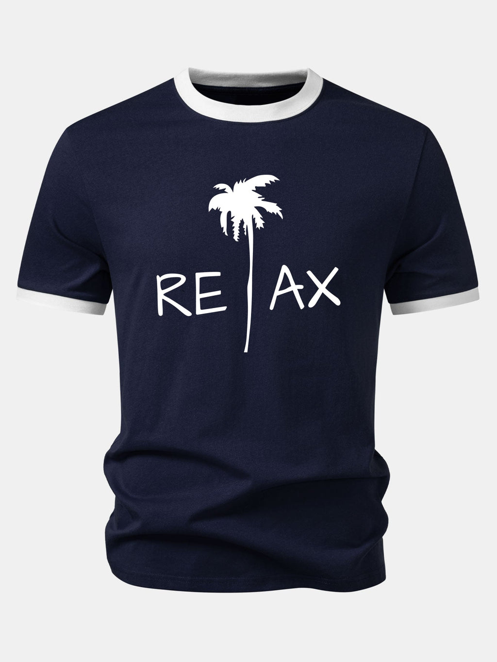 Relax Palm Tree Print Contrast Ringer T-Shirt & Swim Shorts