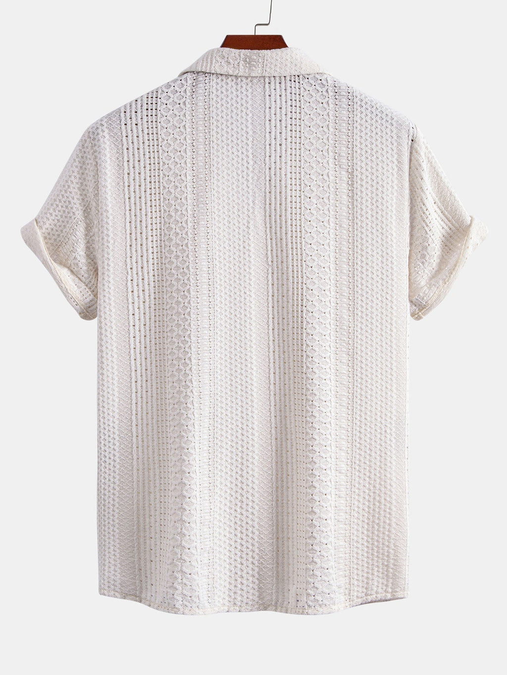 Geometric Jacquard Cuban Collar Shirt & Crinkle Textured Drawstring 5" Shorts