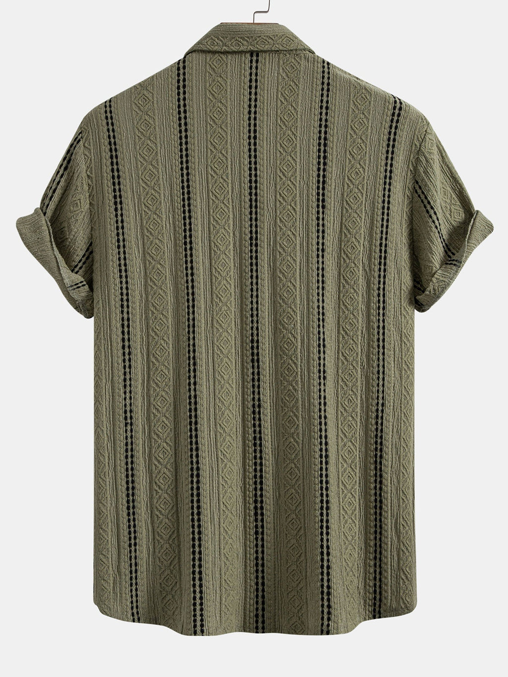 Geometric Striped Jacquard Button Up Shirt & Crinkle Textured Drawstring 5" Shorts