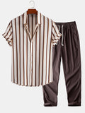 Stripe Waffle Button Up Shirt & Straight Leg Linen Pants