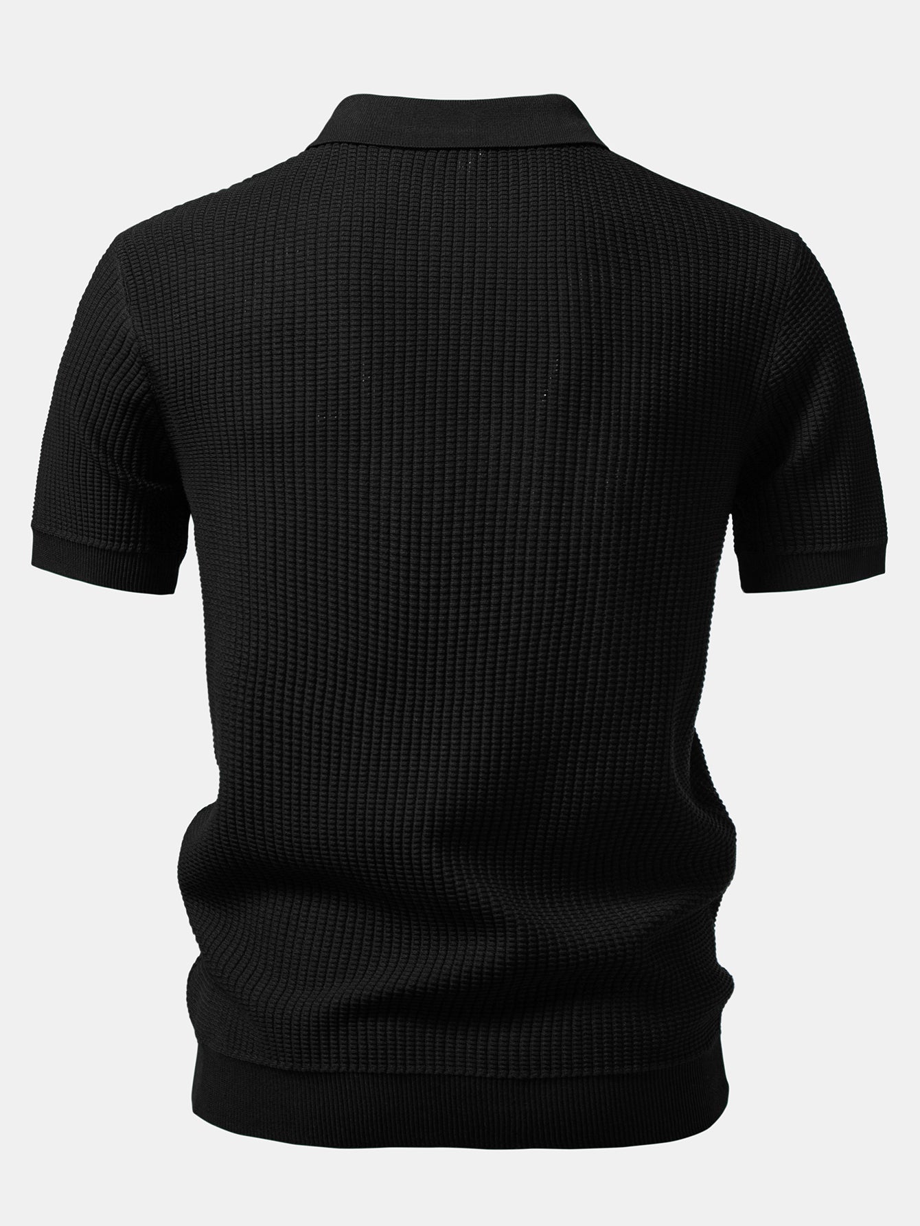 Stripe Johnny Collar Knit Polo & Drawstring Knitted Waffle Pants