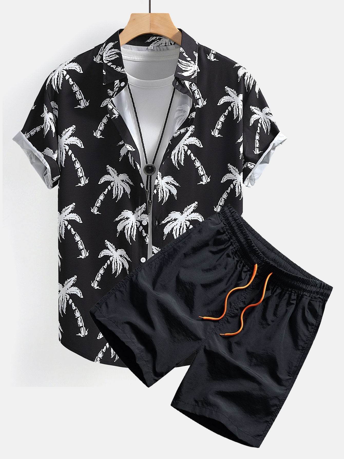 Palm Tree Print Button Up Shirt & Swim Shorts