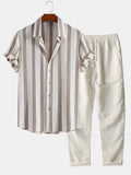 Textured Striped Button Up Shirt & Straight Leg Linen Pants