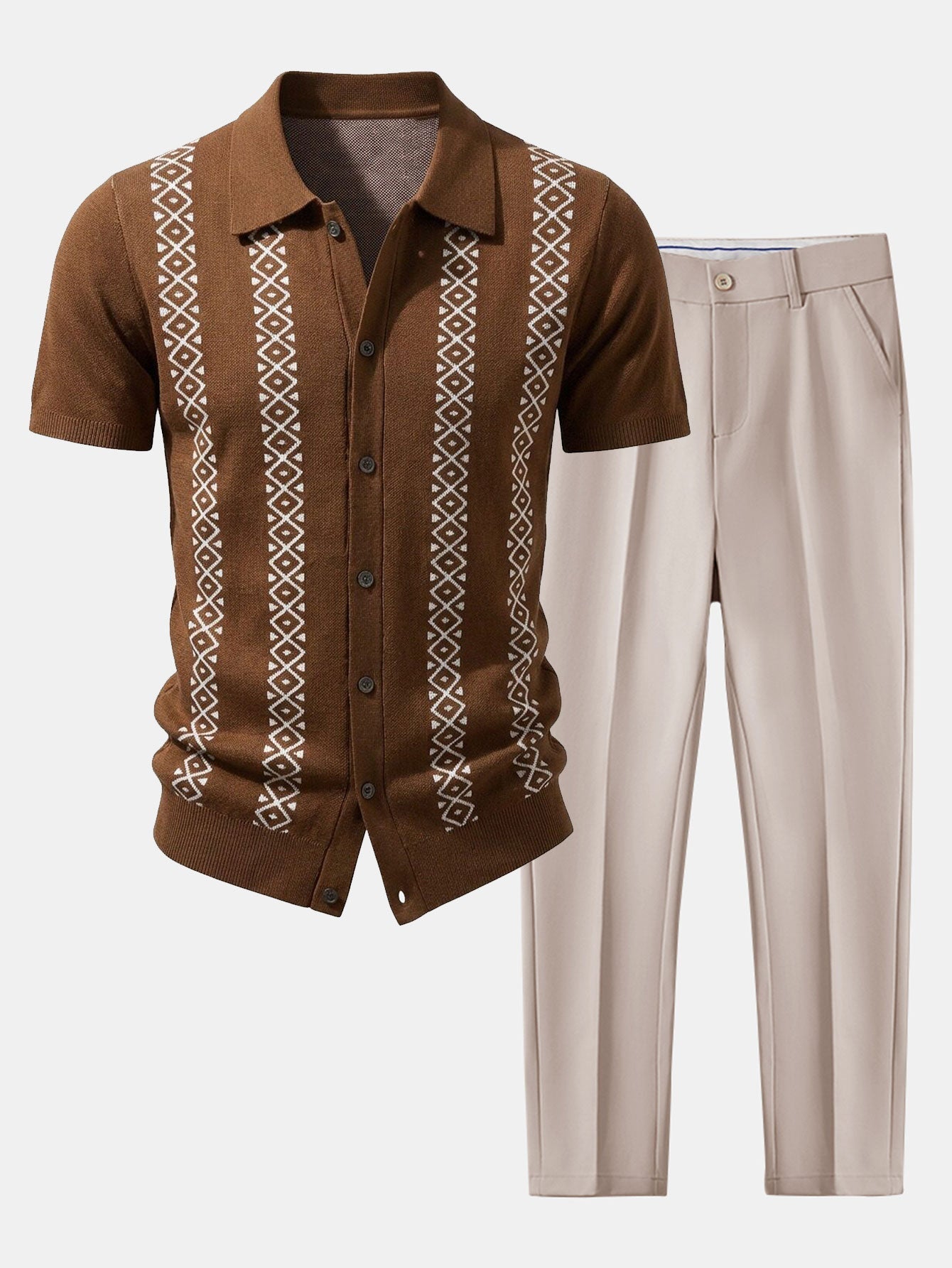 Geometric Knit Shirt & Slim Fit Tapered Trousers