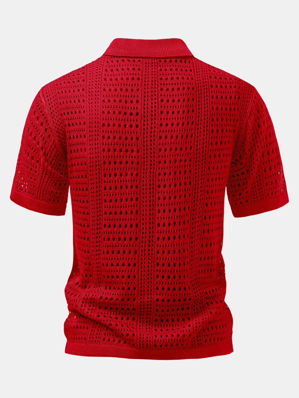 Crochet  V Neck Polo Shirt & Crinkle Textured Straight Leg Pants