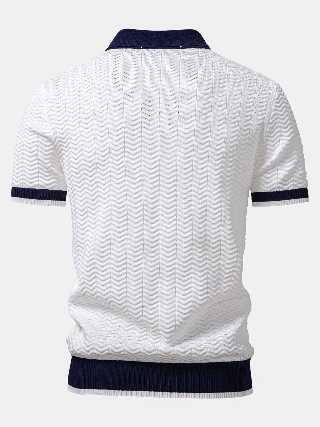 Texture Contrast Knitted V Neck Polo Shirt & Elastic Waist Chino Shorts