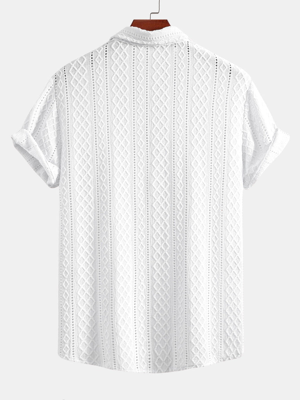 Geometry Rhombus Jacquard Button Up Shirt & Linen Look Stripe Straight Leg Pants