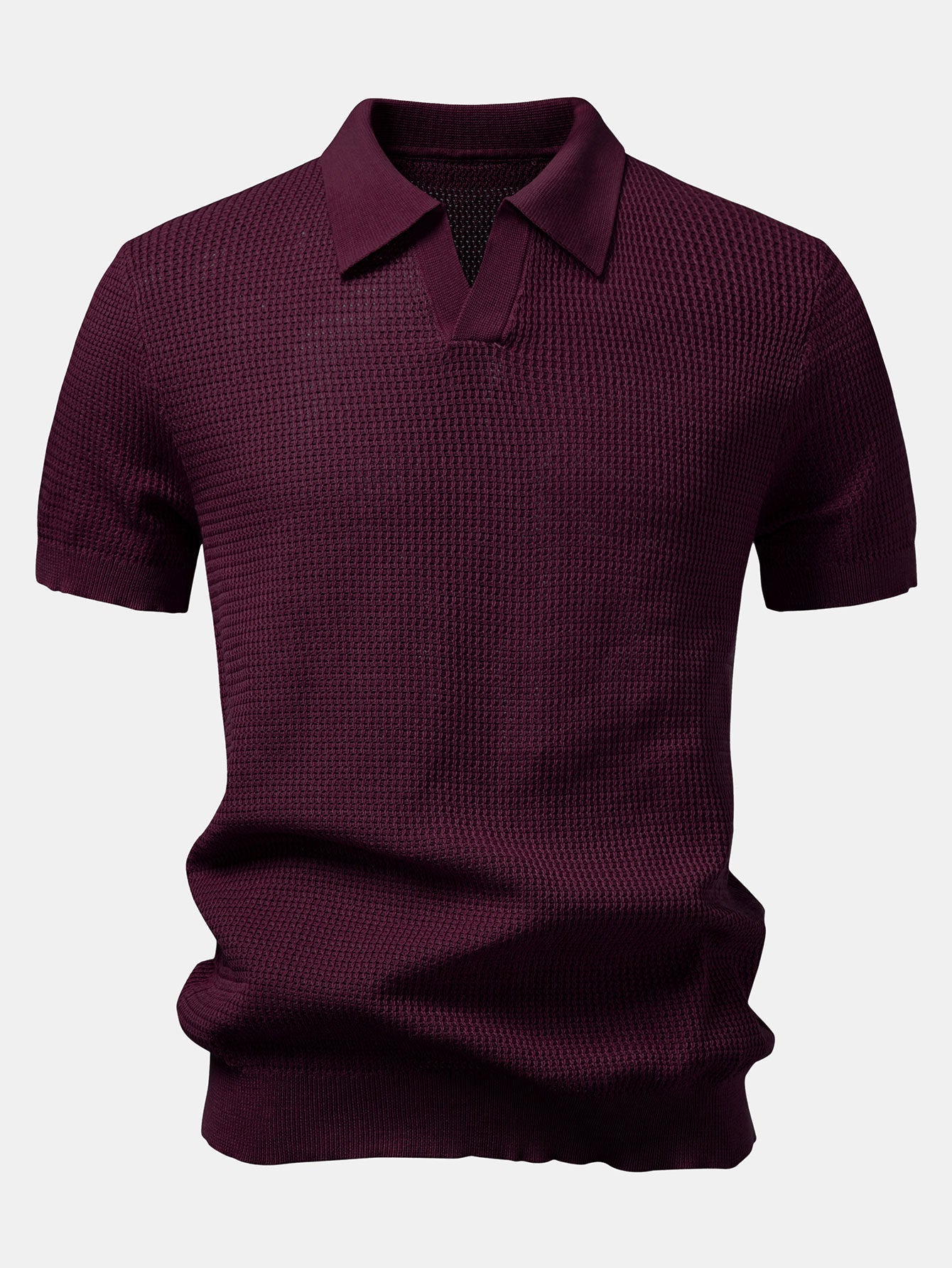 Textured Johnny Collar Crocheted Knit Polo & Straight Leg Linen Pants