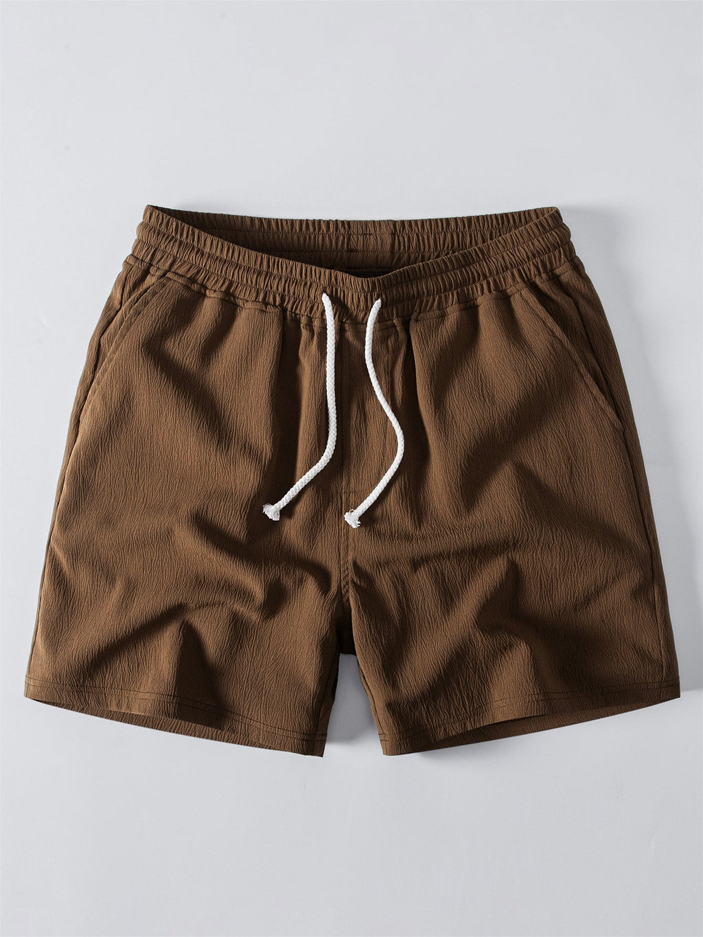 Contrast Stitching Linen Rayon Blend Cuban Shirt & Crinkle Textured Drawstring 5" Shorts
