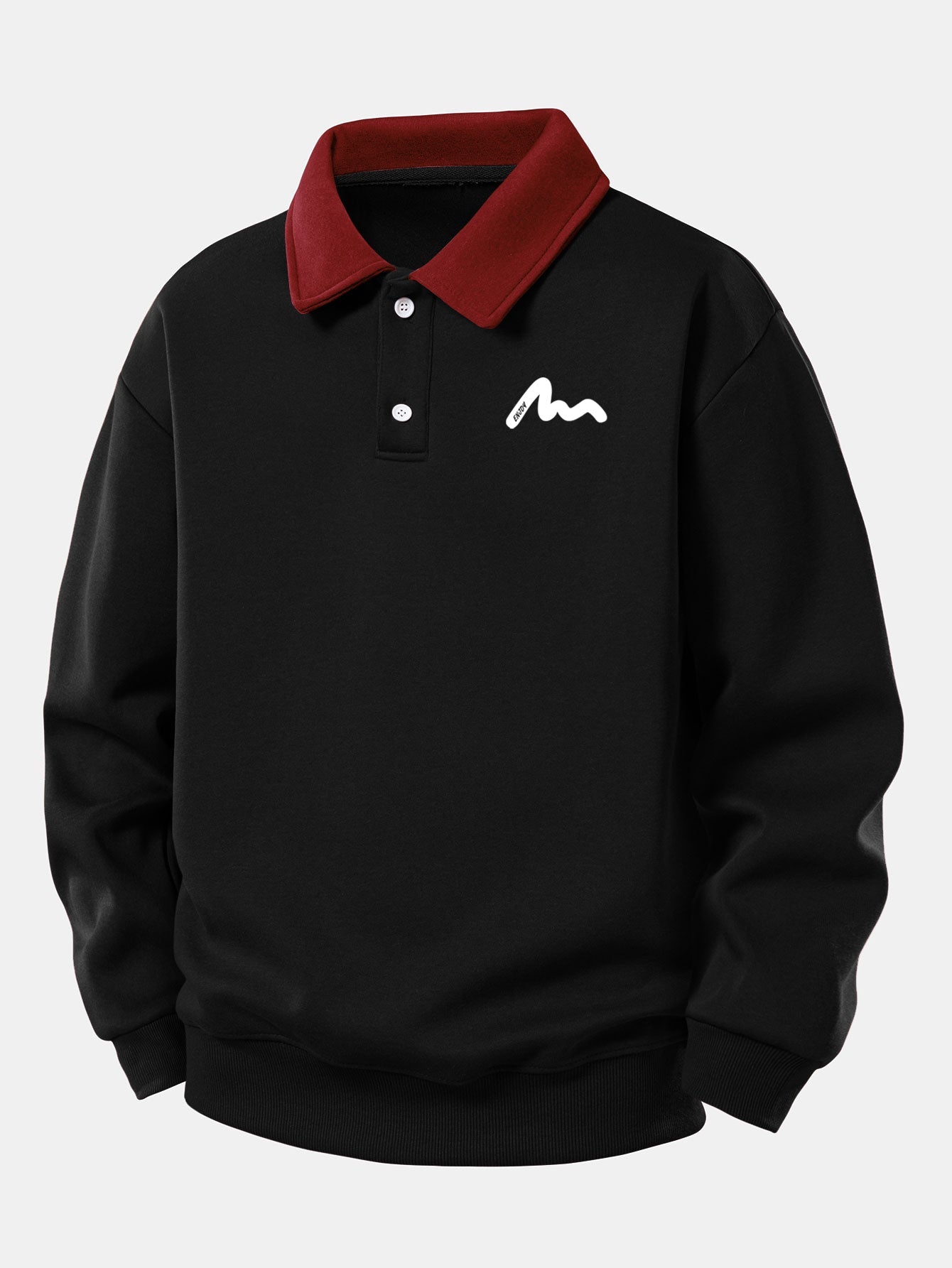 Relax Fit Letter Print Contrast Polo Sweatshirt & Straight Leg Pleated Pintuck Sweatpants