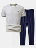 Contrast Trim Waffle Ringer T-Shirt & Slim Fit Tapered Trousers
