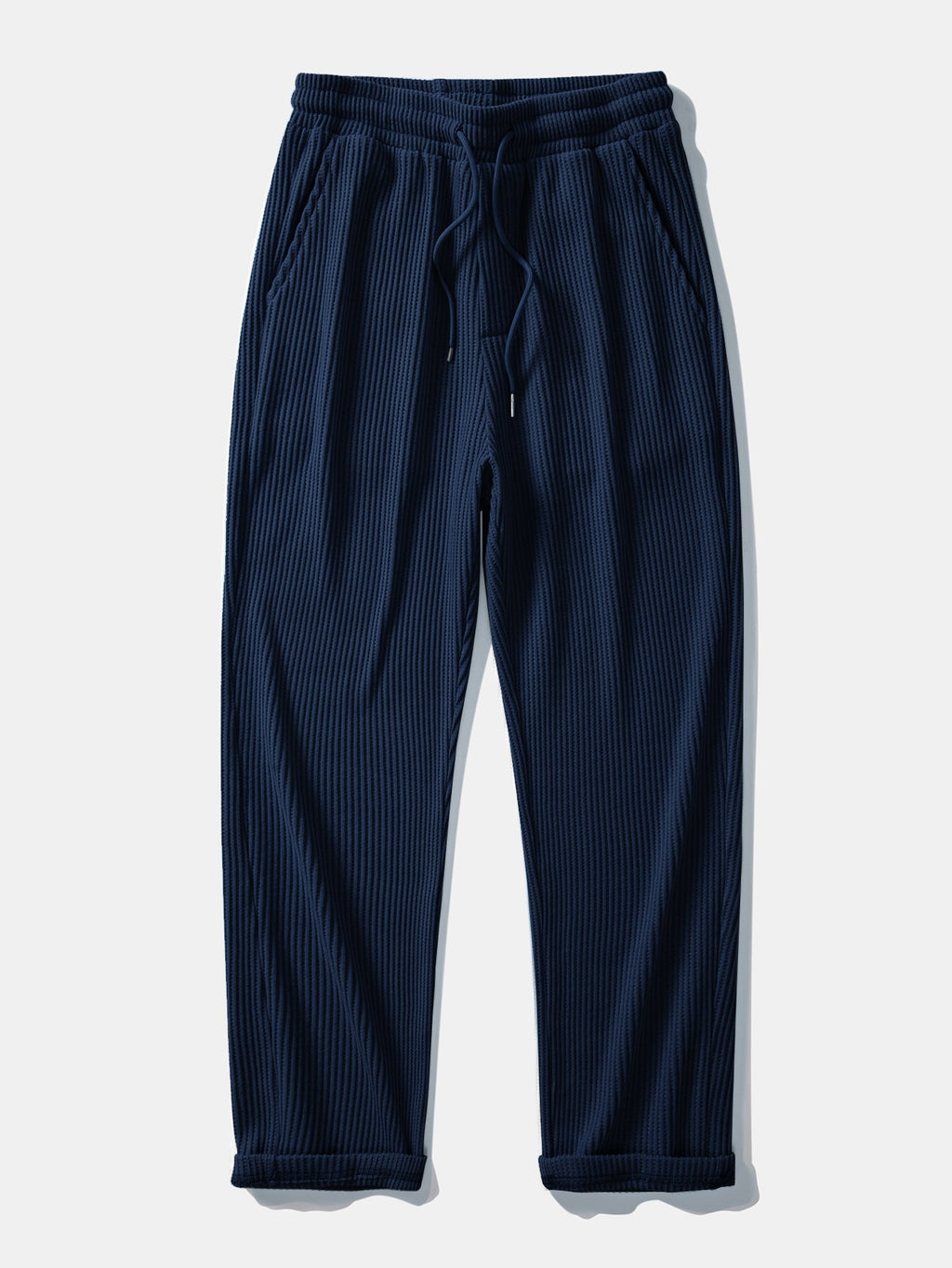Contrast Knit Waffle Johnny Collar Polo & Drawstring Knitted Waffle Pants