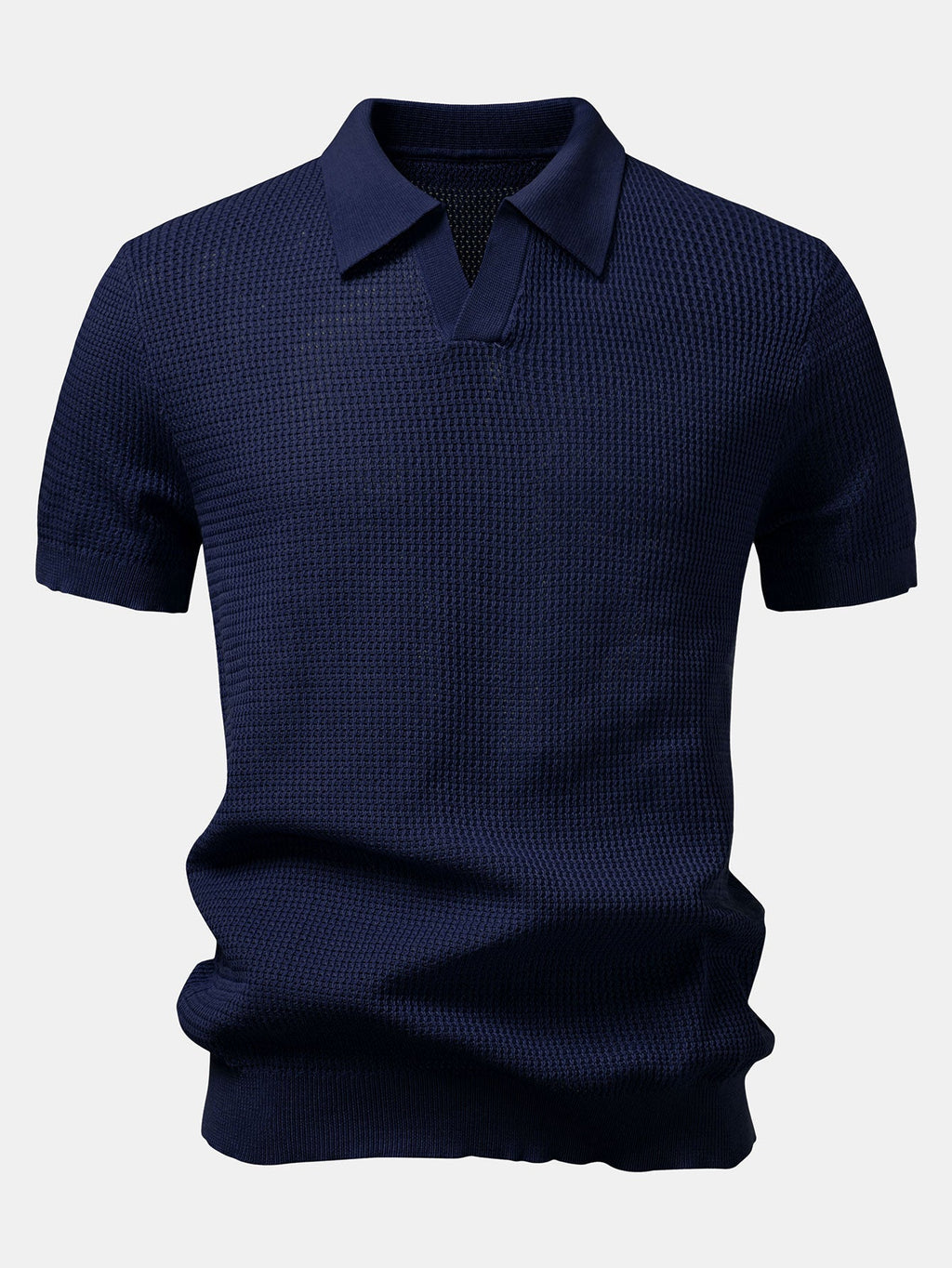 Textured Johnny Collar Crocheted Knit Polo & Crinkle Textured Straight Leg Pants