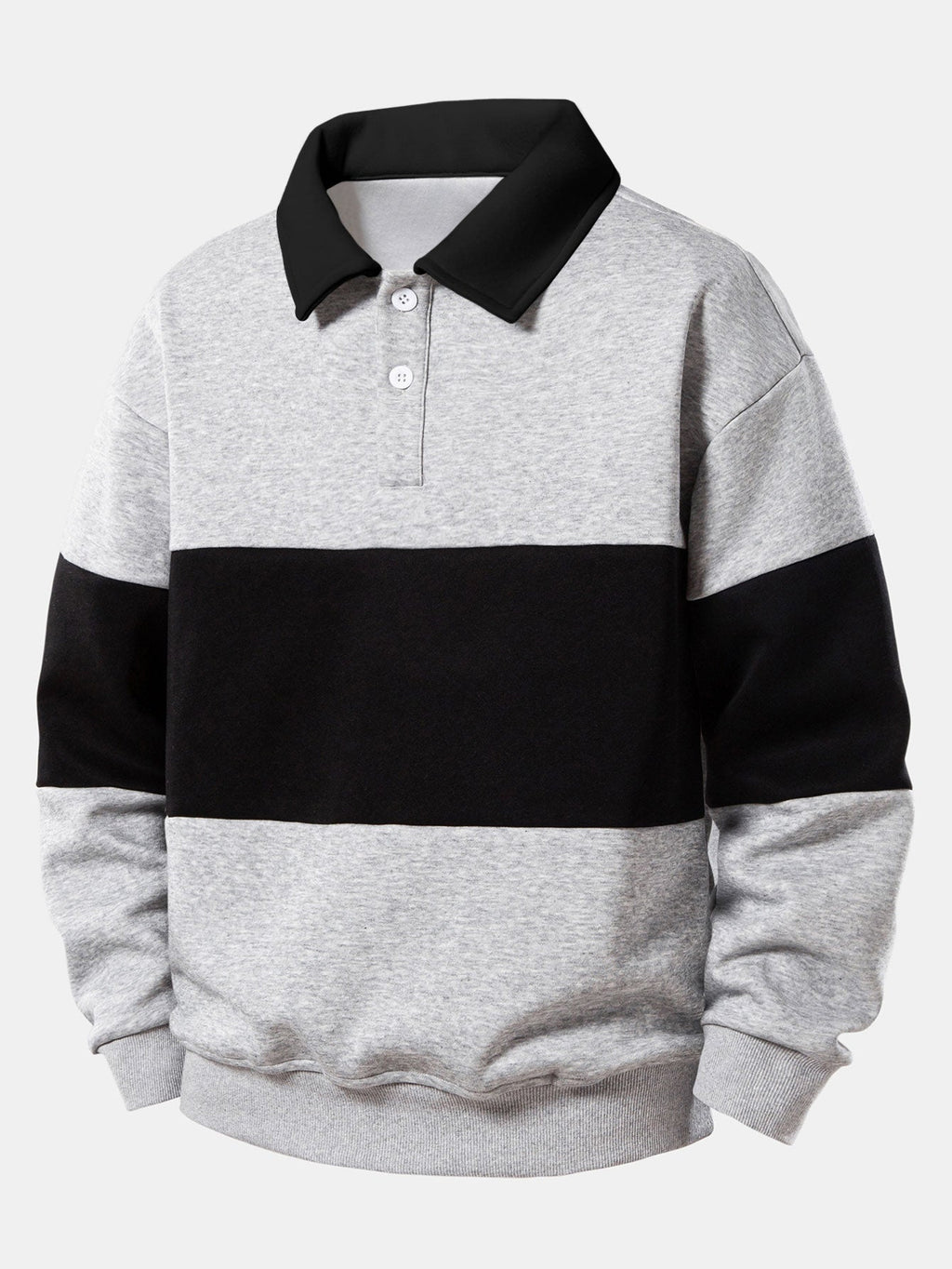 Relax Fit Color Block Polo Collar Sweatshirt & Straight Leg Pleated Pintuck Sweatpants