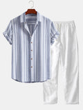 Stripe Linen Look Button Up Shirt & Straight Leg Linen Pants