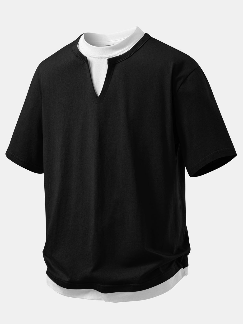 Relax Fit 2 In 1 Notched Collar T-Shirt & Cotton Drawstring 7" Shorts