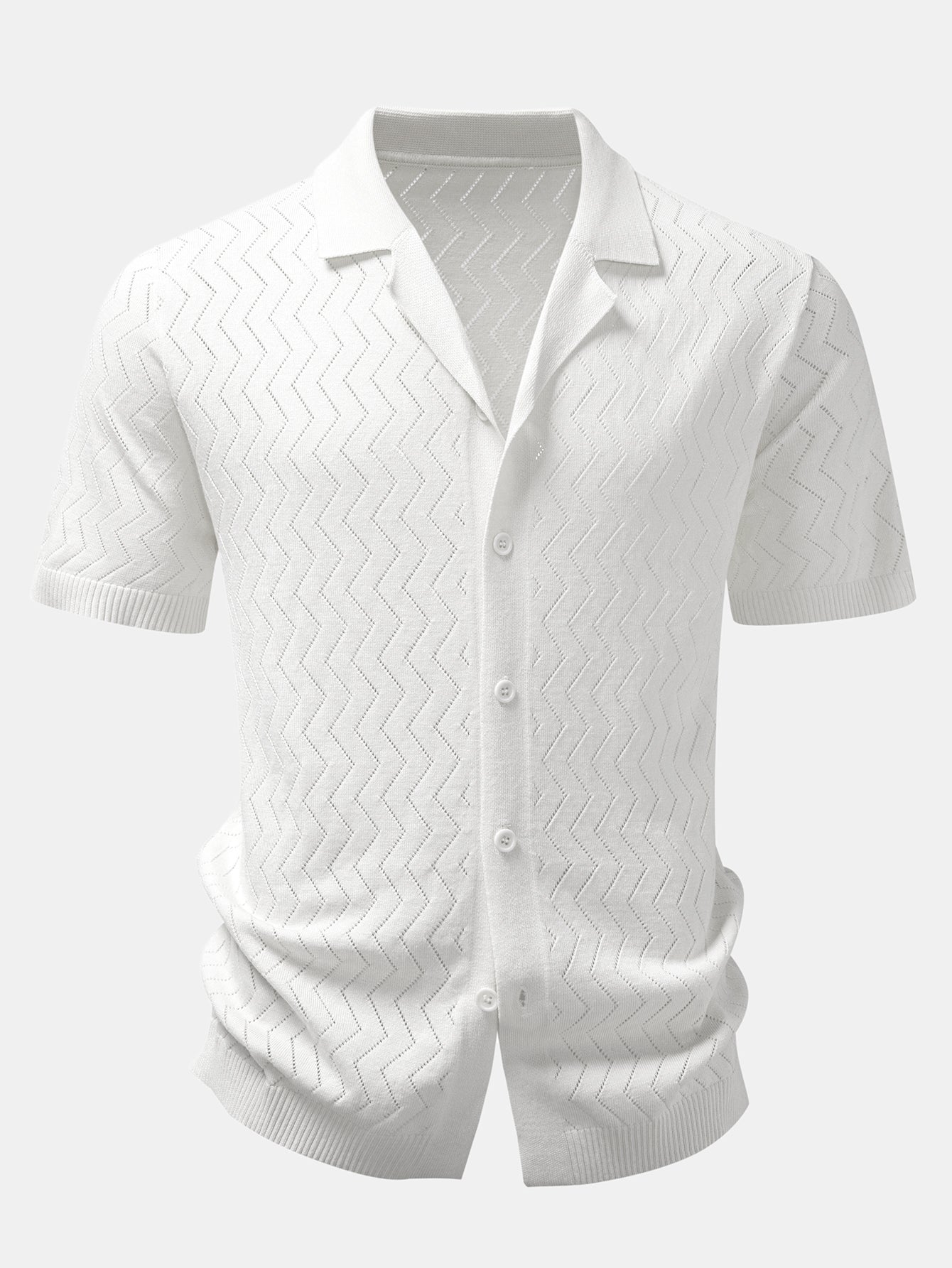 Zig Zag Open Knit Shirt & Straight Leg Linen Pants