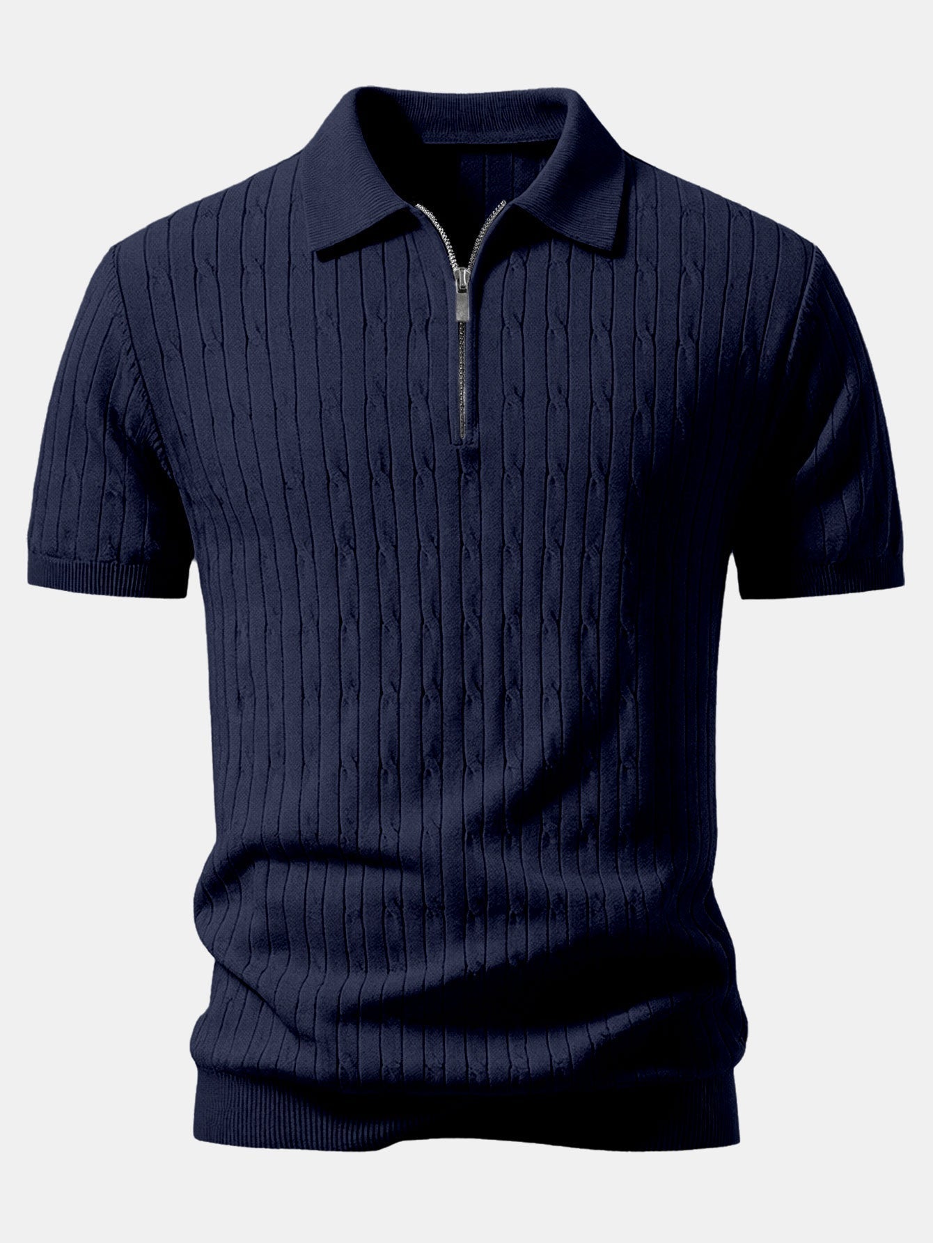 Twisted Jacquard Zipper Knit Polo & Slim Fit Tapered Trousers