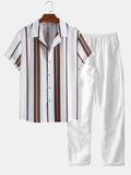 Linen Look Stripe Cuban Shirt & Straight Leg Linen Pants