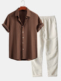 Geometry Rhombus Jacquard Button Up Shirt & Straight Leg Linen Pants