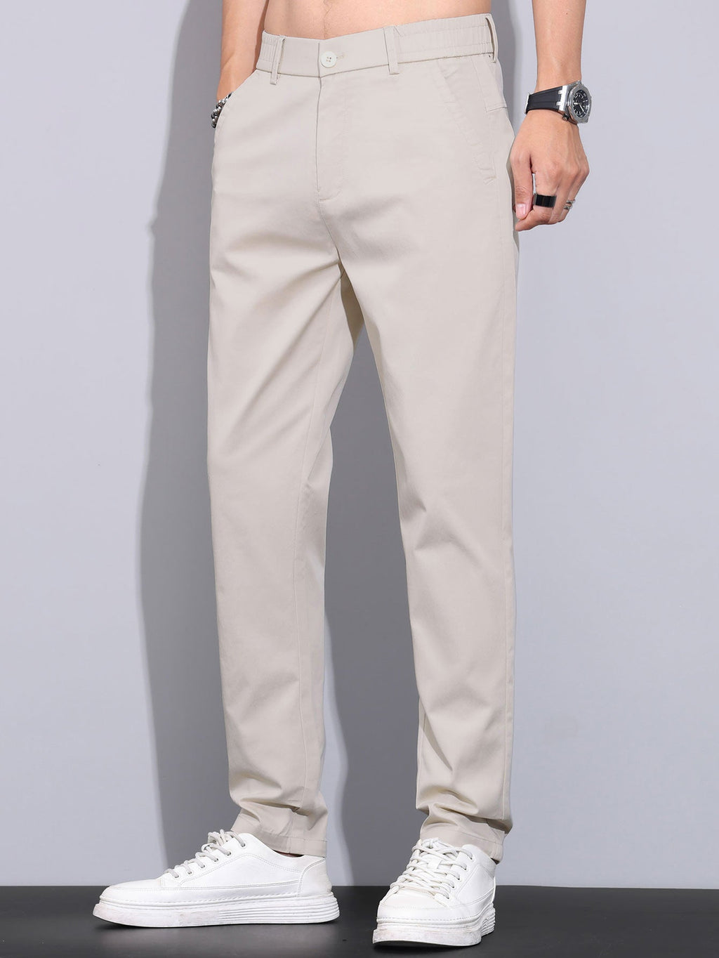 Twist Knit Polo & Elastic Waist Straight Leg Trousers