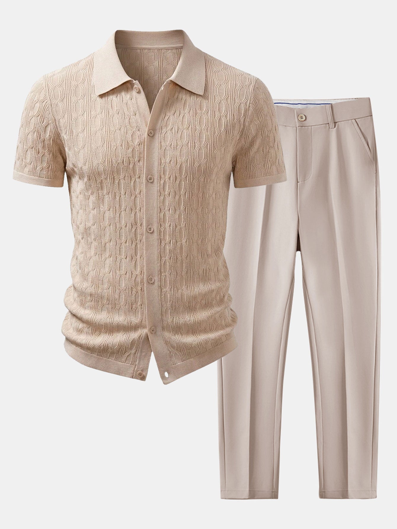 Twisted Jacquard Knit Shirt & Slim Fit Tapered Trousers