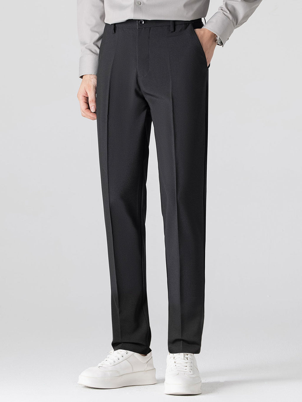 Contrast Trim Ribbed Knit Shirt & Slim Fit Tapered Trousers