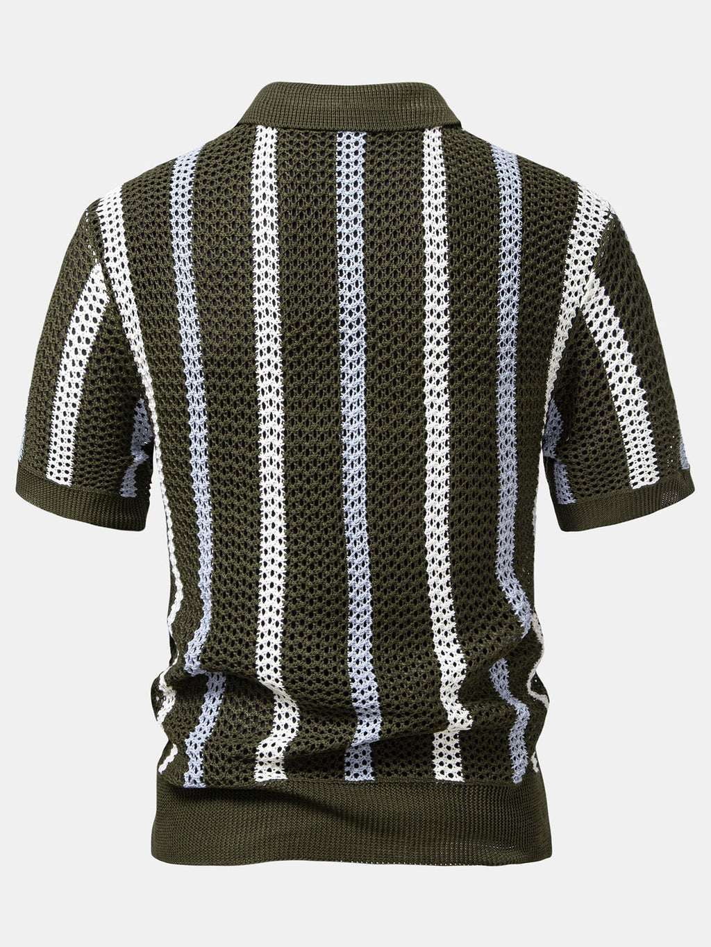 Striped Crochet V Neck Polo & Crinkle Textured Drawstring 5" Shorts