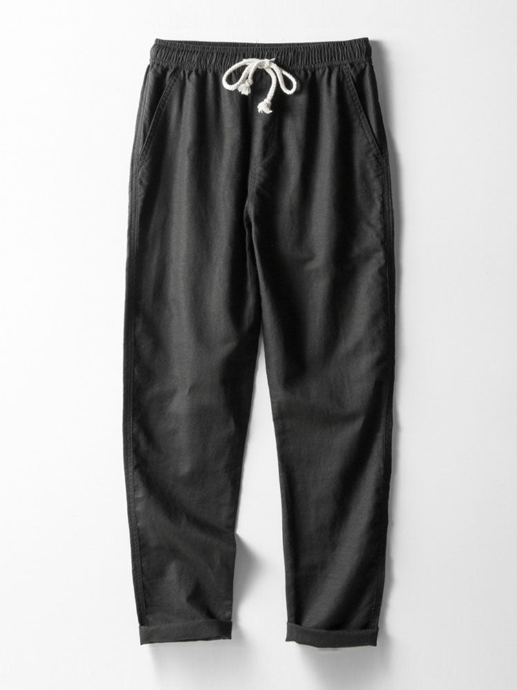 Linen Stripe Open Knit Polo & Straight Leg Linen Pants