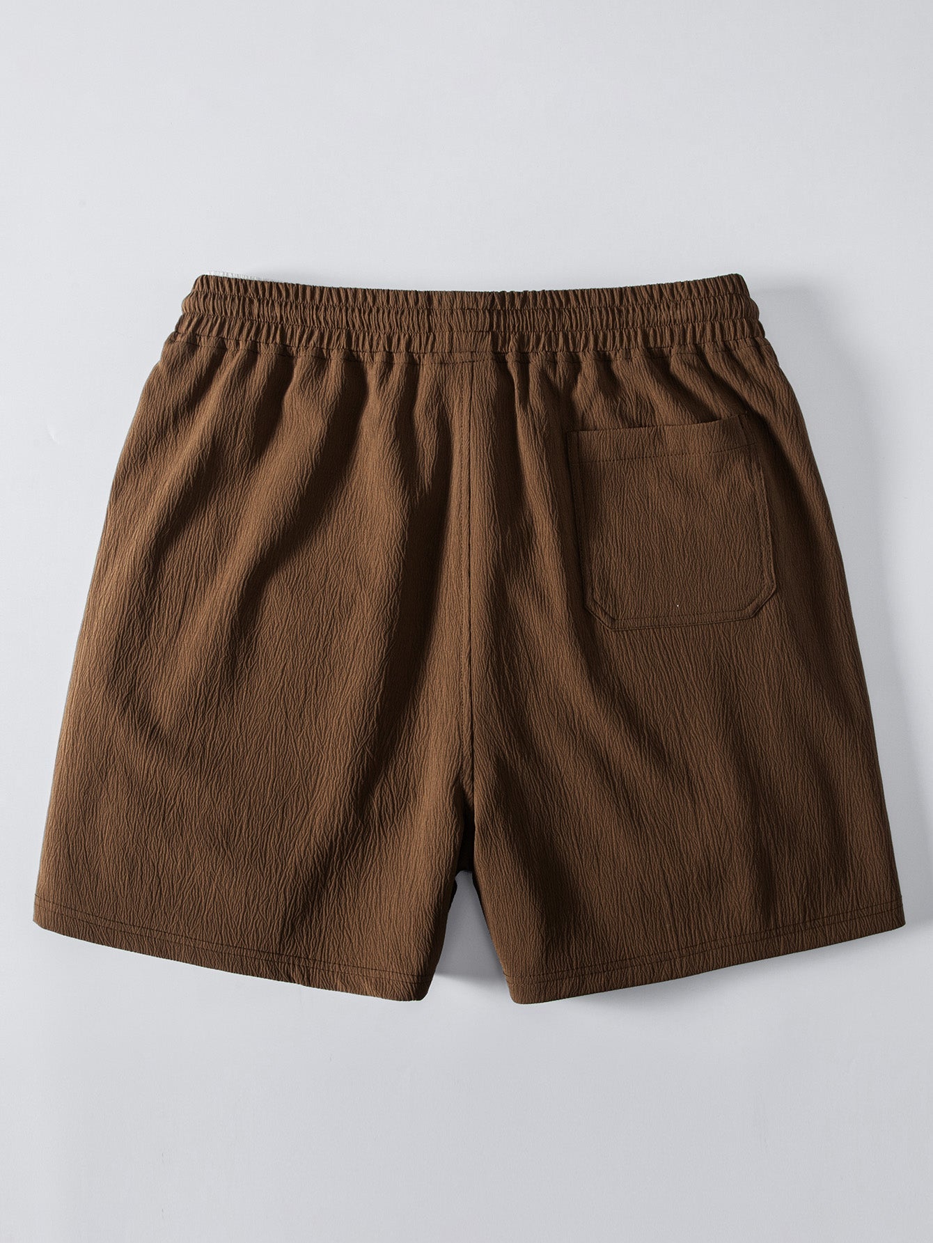 Contrast Stitching Linen Rayon Blend Cuban Shirt & Crinkle Textured Drawstring 5" Shorts