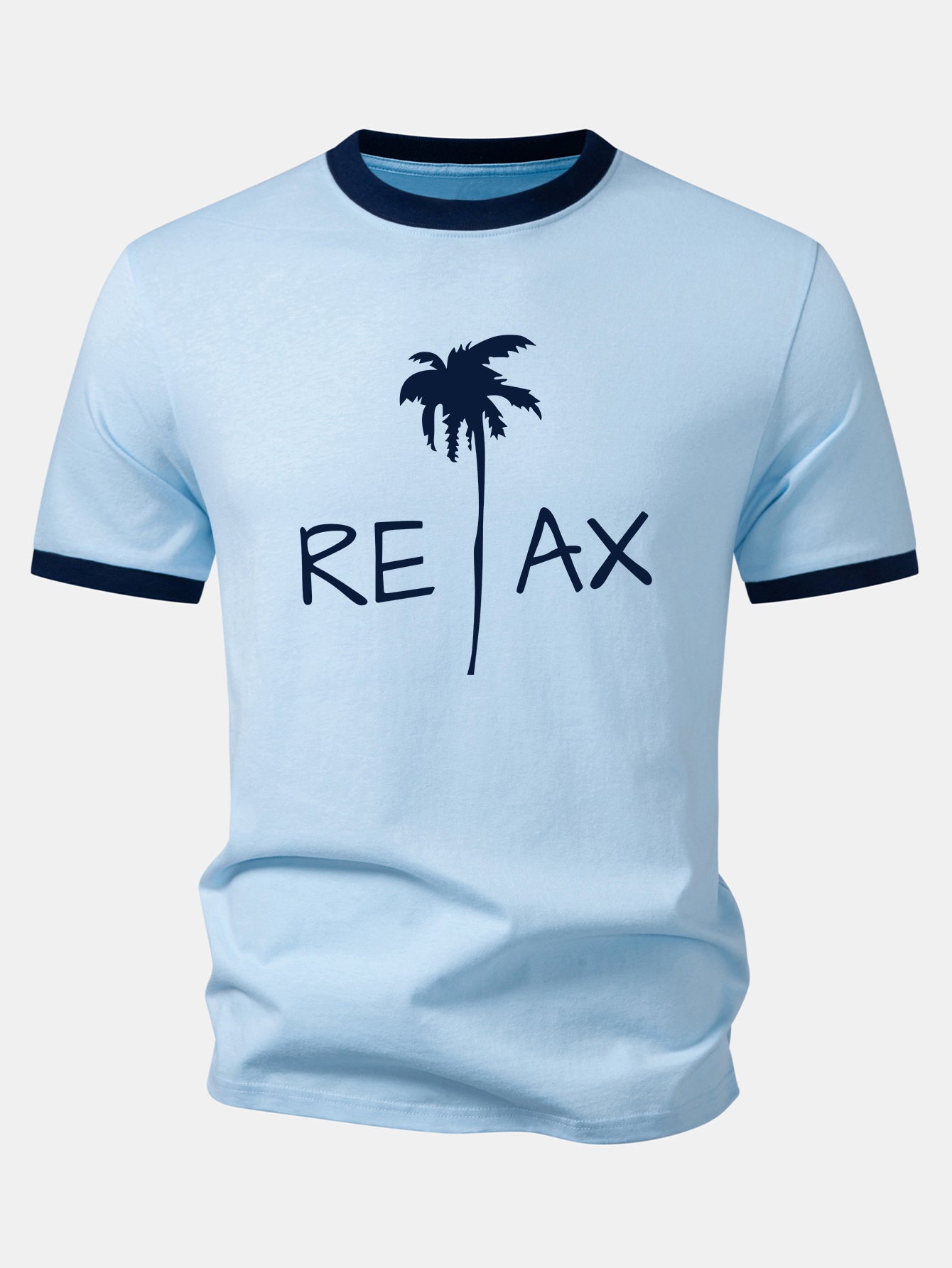 Relax Palm Tree Print Contrast Ringer T-Shirt & Swim Shorts