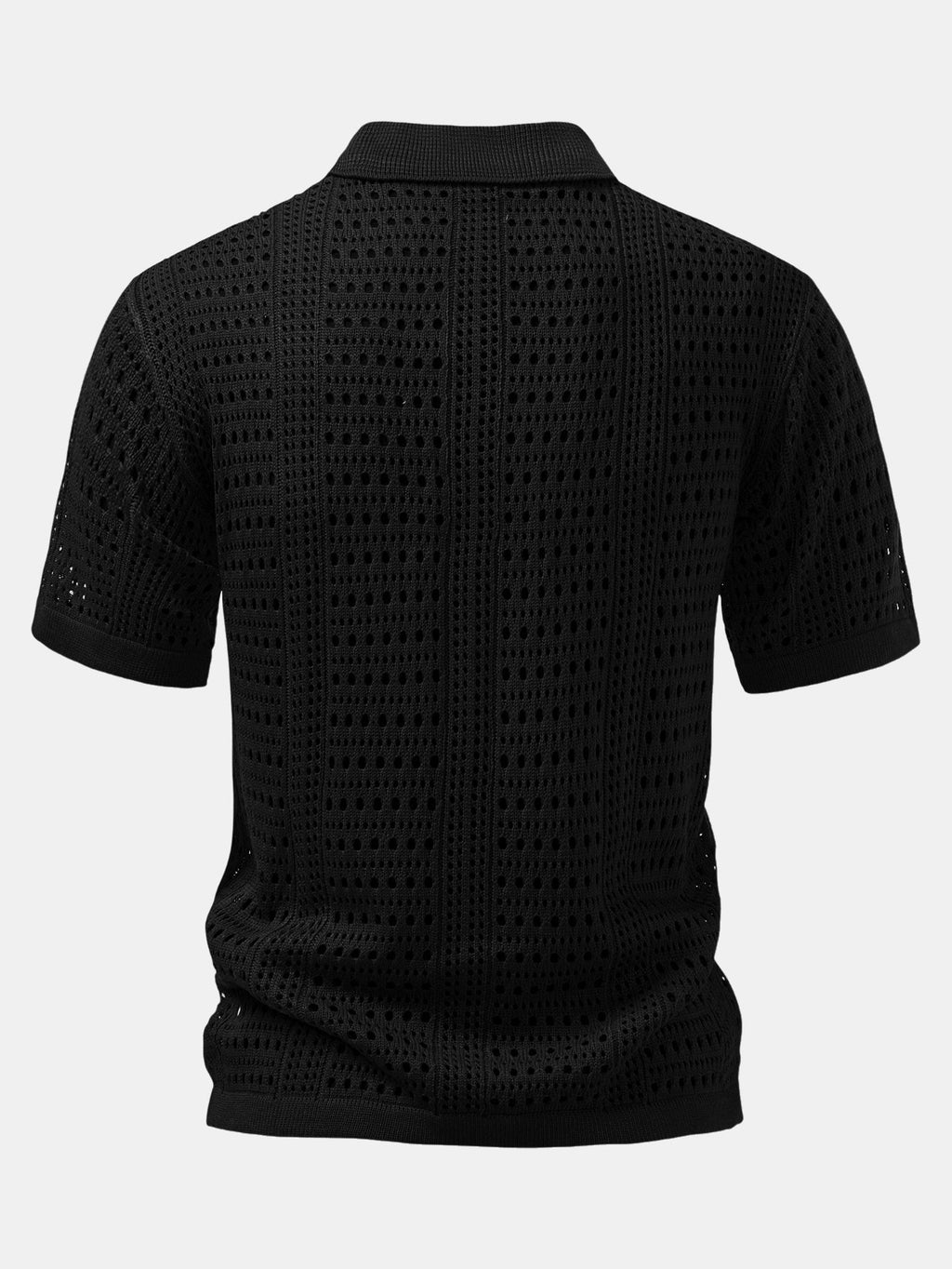 Crochet  V Neck Polo Shirt & Crinkle Textured Drawstring 5" Shorts