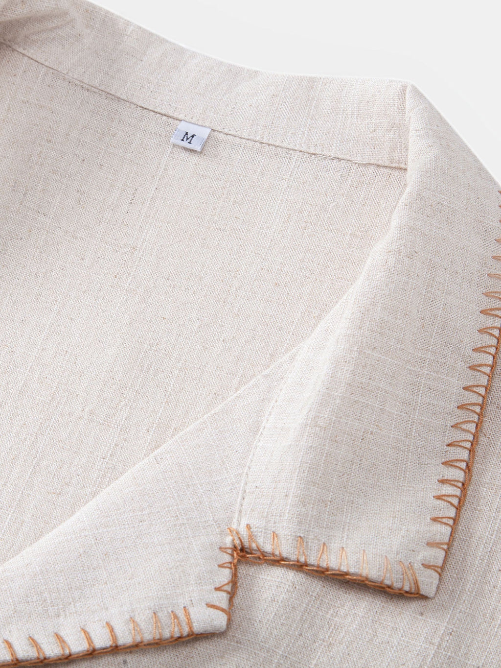 Contrast Stitching Linen Rayon Blend Cuban Shirt & Crinkle Textured Straight Leg Pants