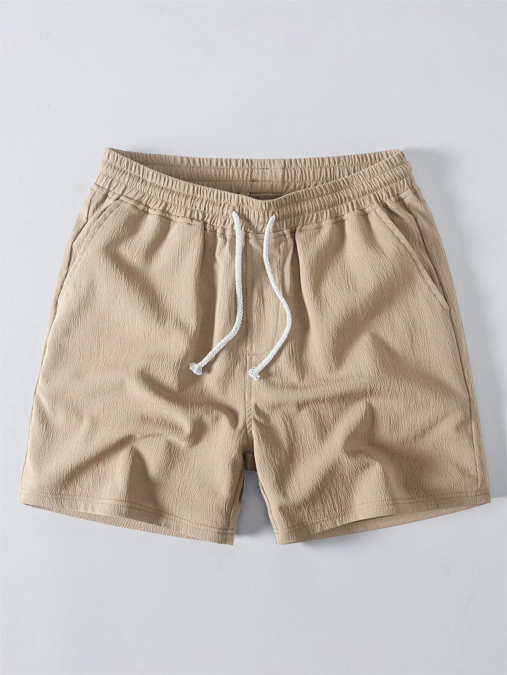 Crochet  V Neck Polo Shirt & Crinkle Textured Drawstring 5" Shorts