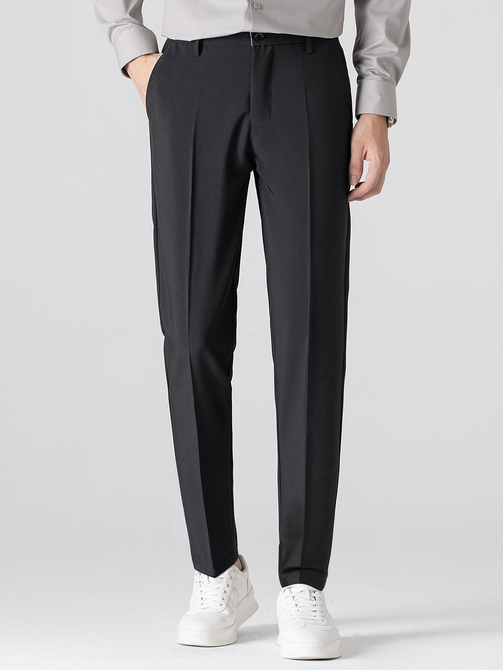 Stripe Johnny Collar Knit Polo & Slim Fit Tapered Trousers