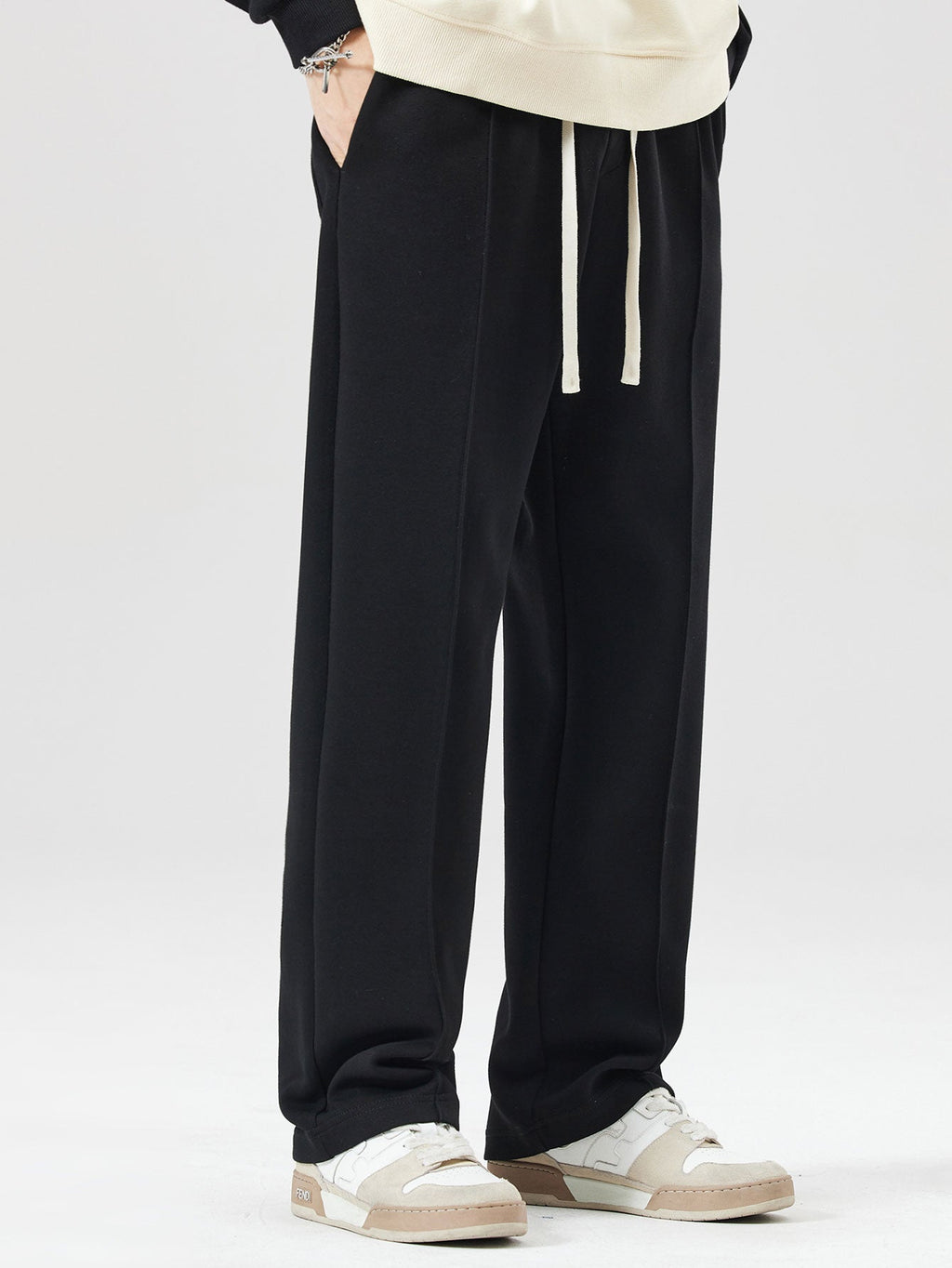 Relax Fit Color Block Patchwork Polo Sweatshirt & Straight Leg Pleated Pintuck Sweatpants