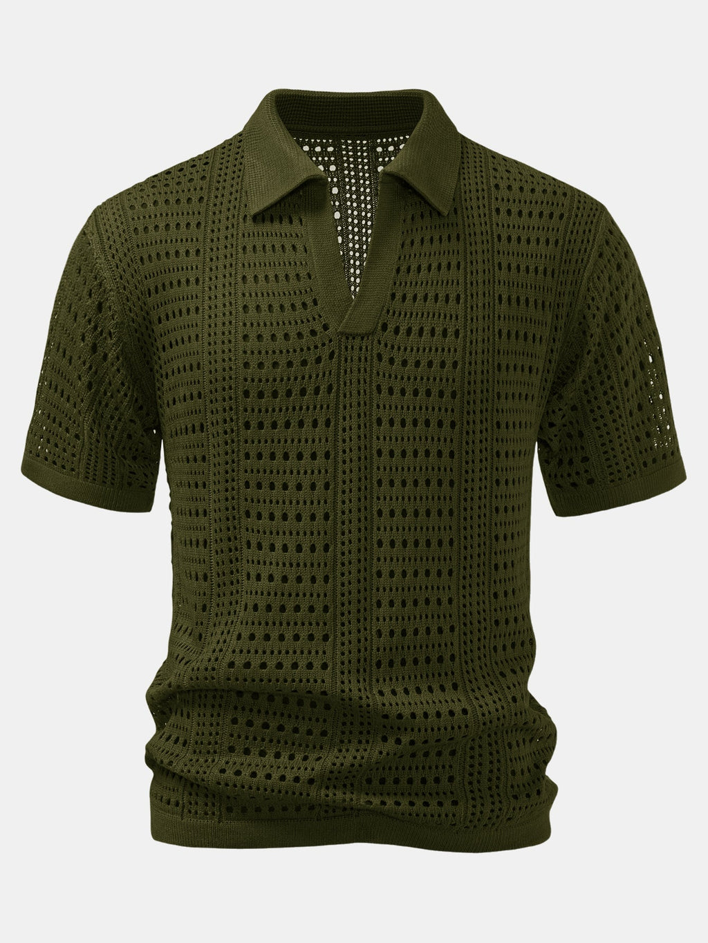 Crochet  V Neck Polo Shirt & Crinkle Textured Drawstring 5" Shorts