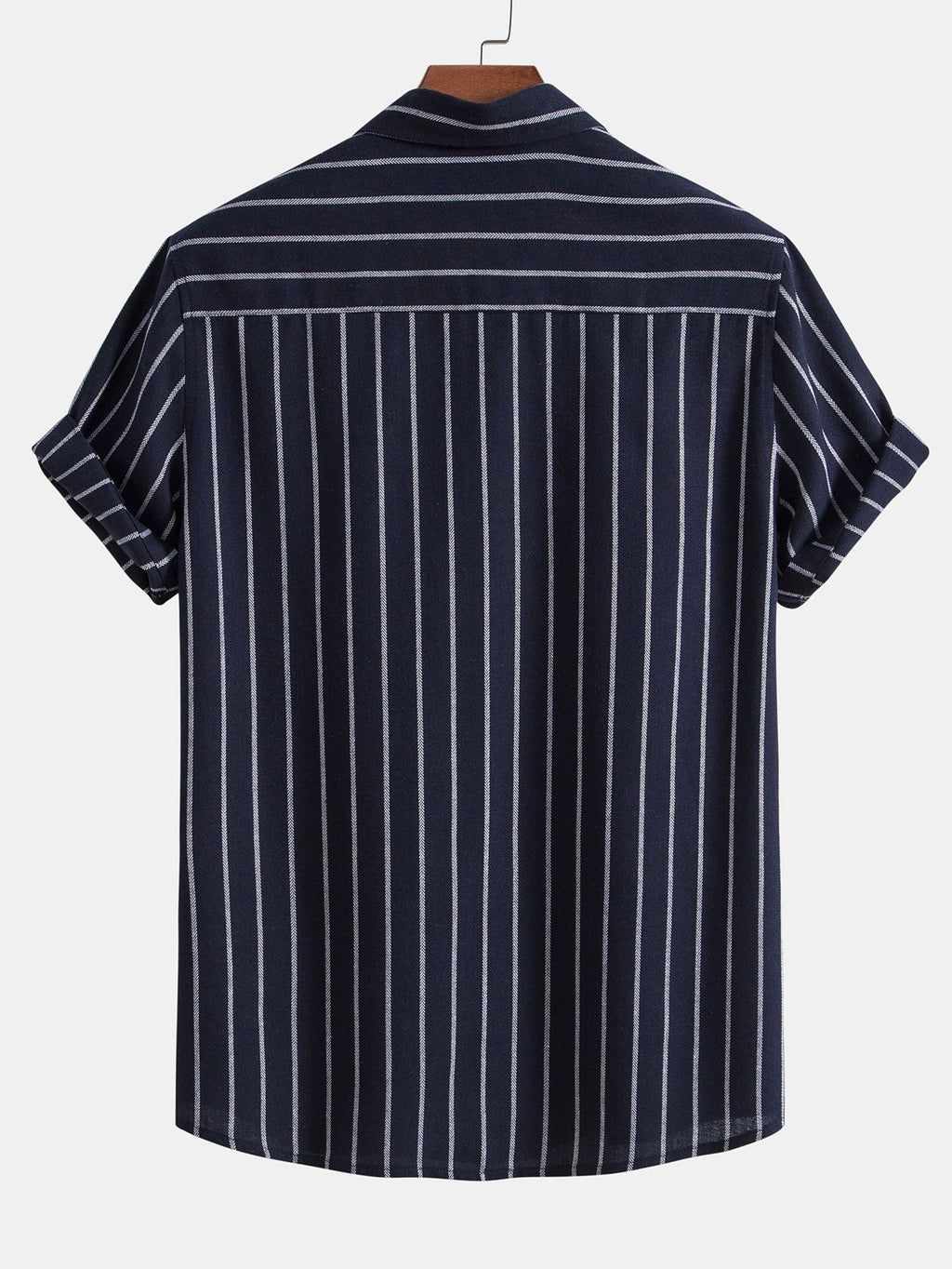 Cotton Blend Striped Button Up Shirt & Crinkle Textured Straight Leg Pants