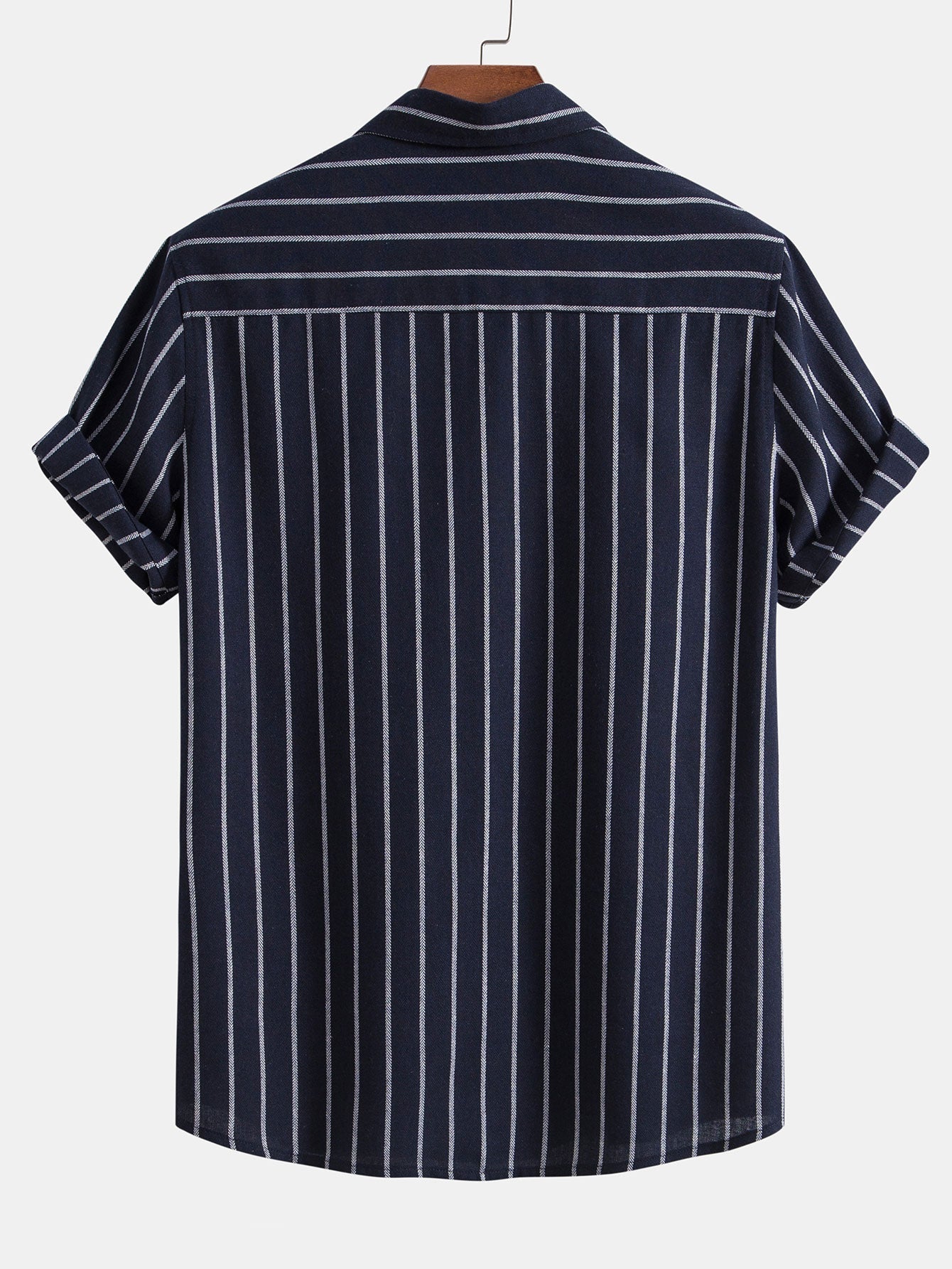Cotton Blend Striped Button Up Shirt & Crinkle Textured Straight Leg Pants