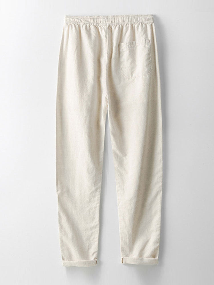 Relax Fit Crocheted V Neck Polo & Straight Leg Linen Pants