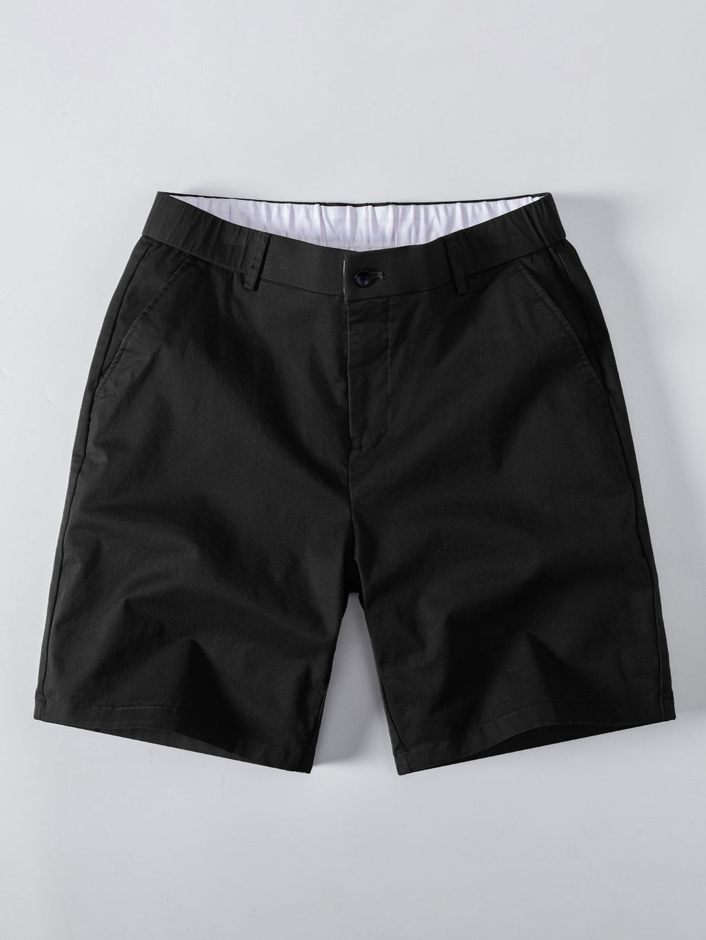 Contrast Trim Ribbed Johnny Collar Knit Polo & Elastic Waist Chino Shorts