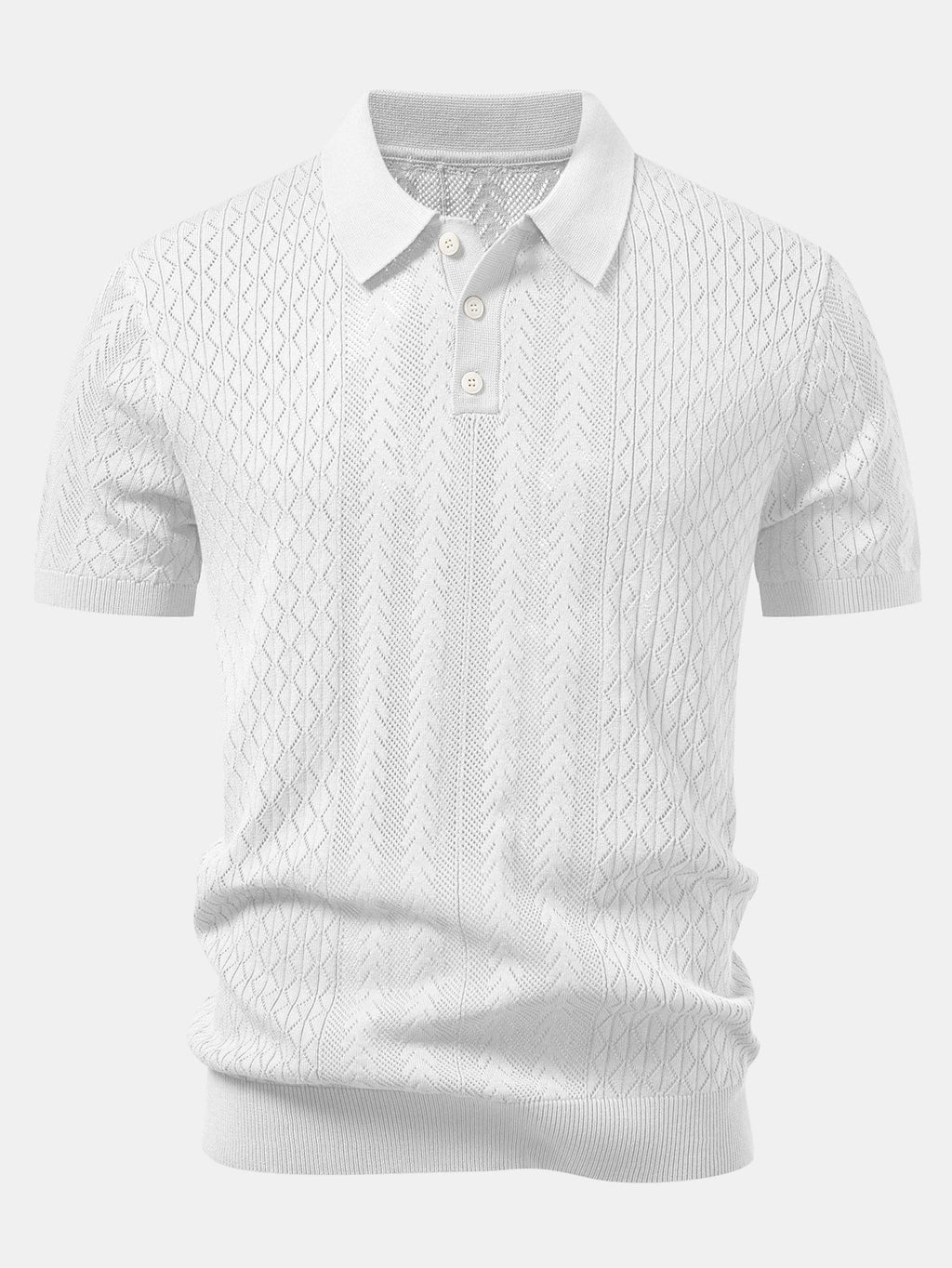 Geometric Jacquard Open Knit Polo & Straight Leg Linen Pants