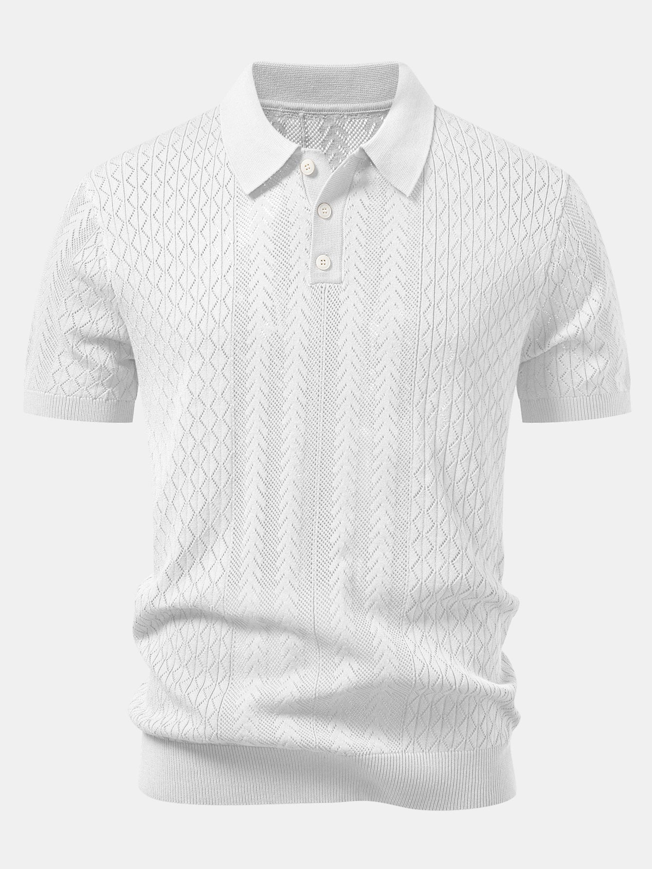 Geometric Jacquard Open Knit Polo & Straight Leg Linen Pants